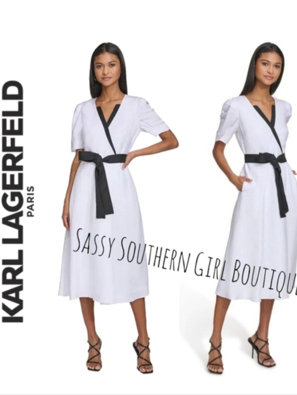 🆕⭐ Karl Lagerfeld White Linen Midi Dress